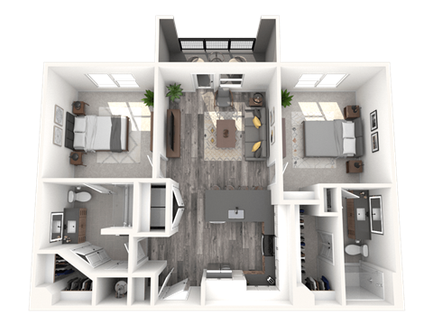 Floor plan for 2 beds, 2 baths, 1028 sqft